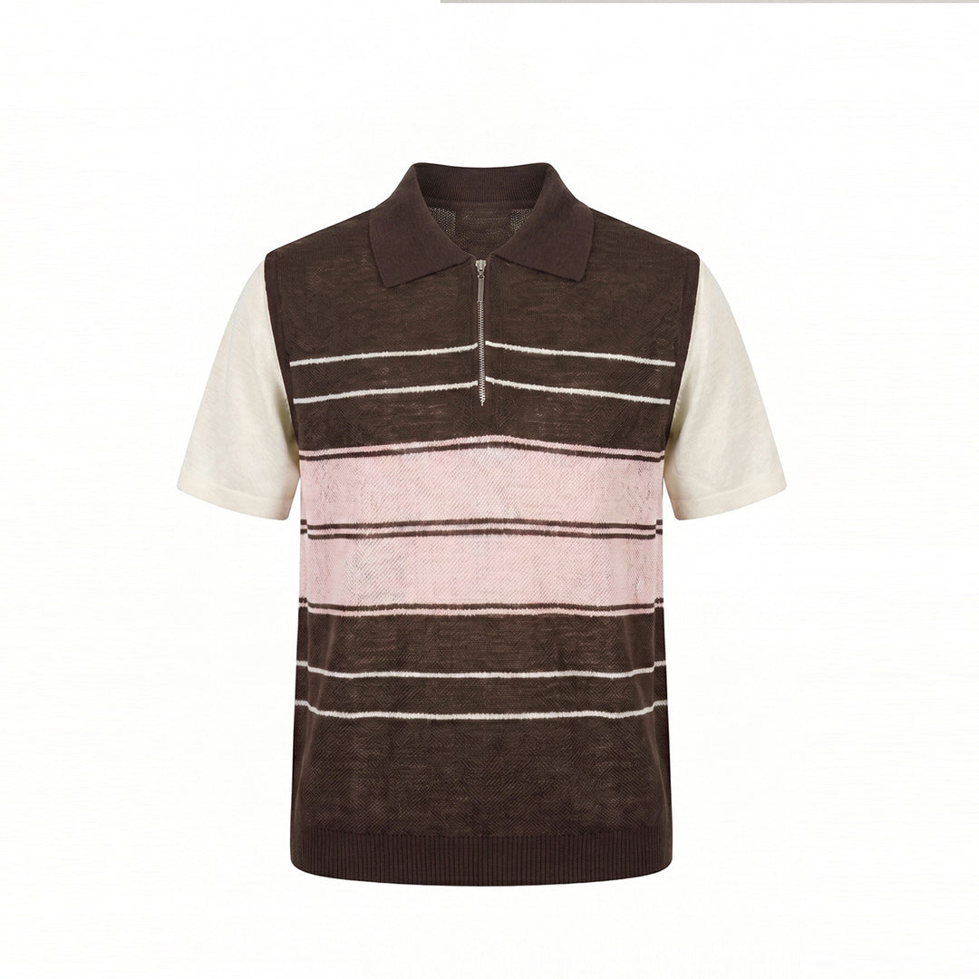 Striped Half-Zip Polo Sweater - 16GG Ultra-Fine Tencel Linen Knit
