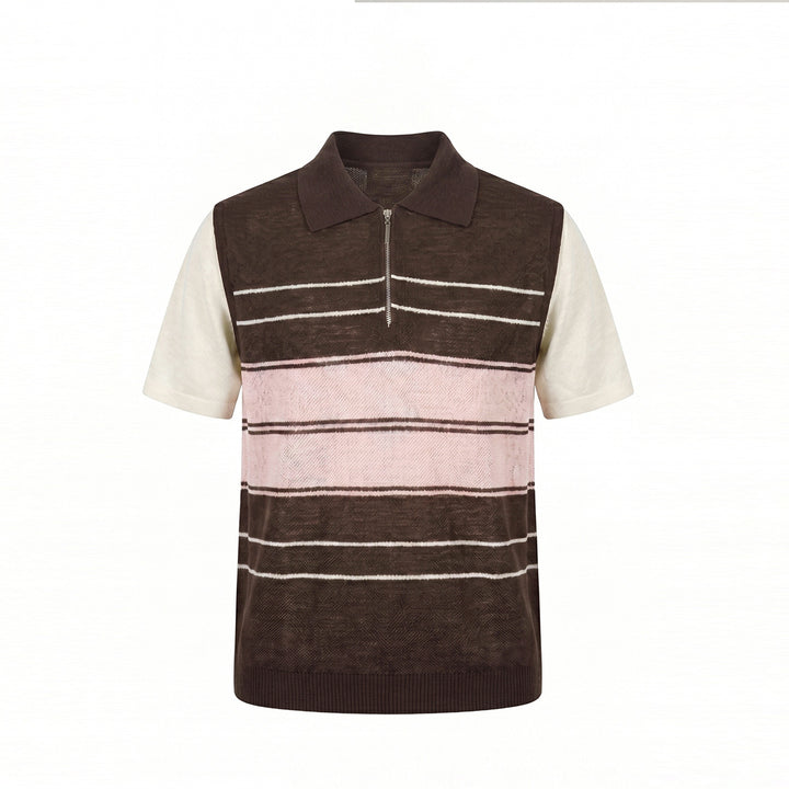 Striped Half-Zip Polo Sweater - 16GG Ultra-Fine Tencel Linen Knit