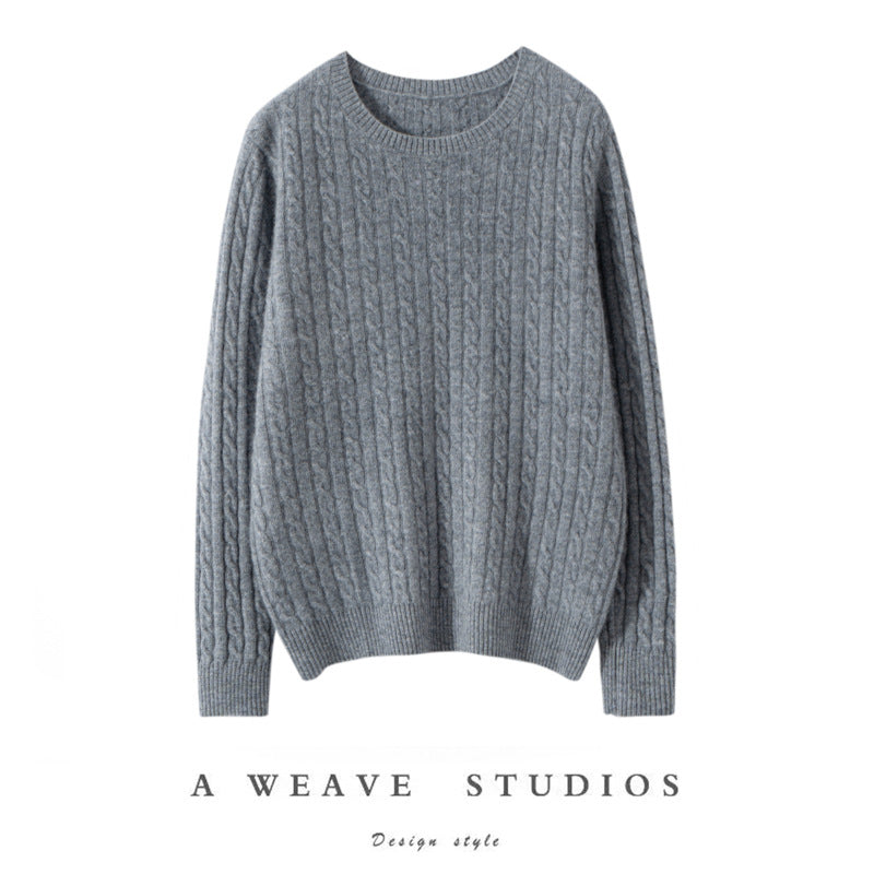 Pull ras du cou en cachemire torsadé pour femme