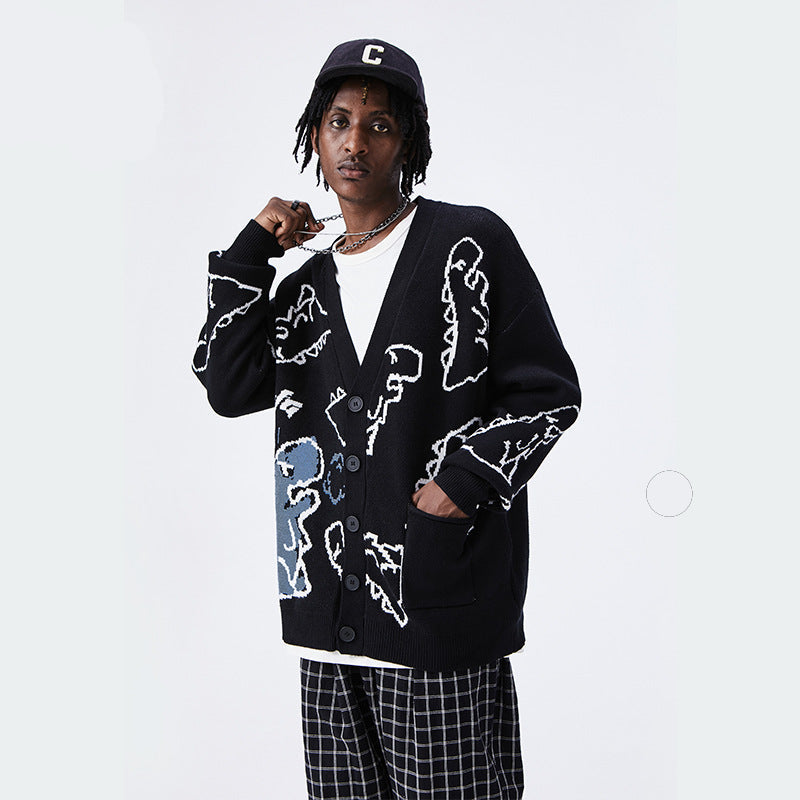 Ins Dinosaur Print Loose Fit Men&