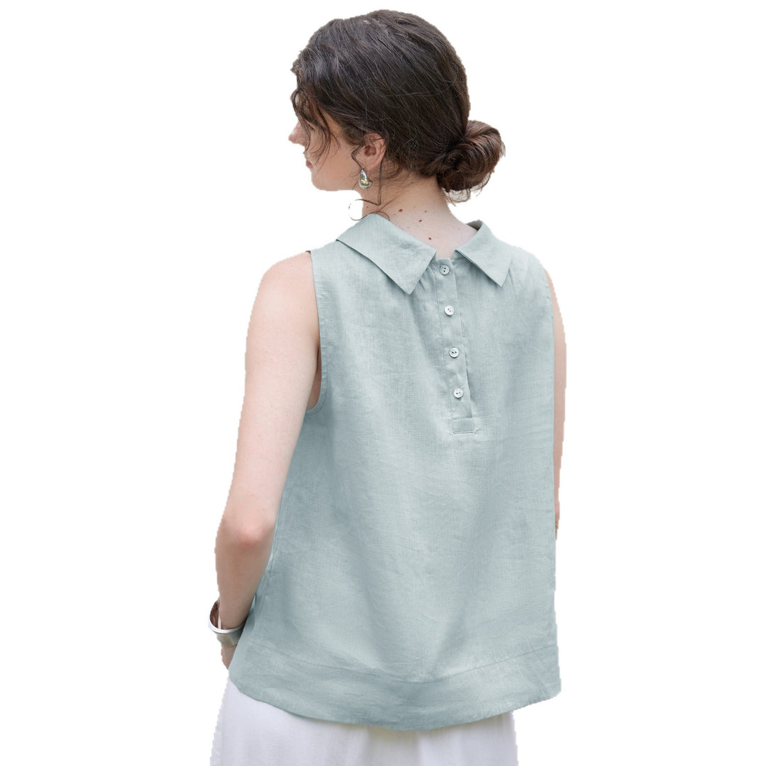 Minimalist Linen Stand Collar Sleeveless Blouse for Women Loose Fit
