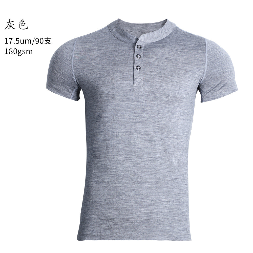 Merino Wool Quick Dry Henley T Shirt for Men Outdoor Hiking Performance Tee