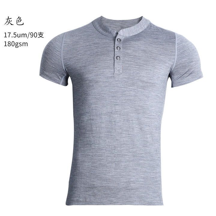 Merino Wool Quick Dry Henley T Shirt for Men Outdoor Hiking Performance Tee