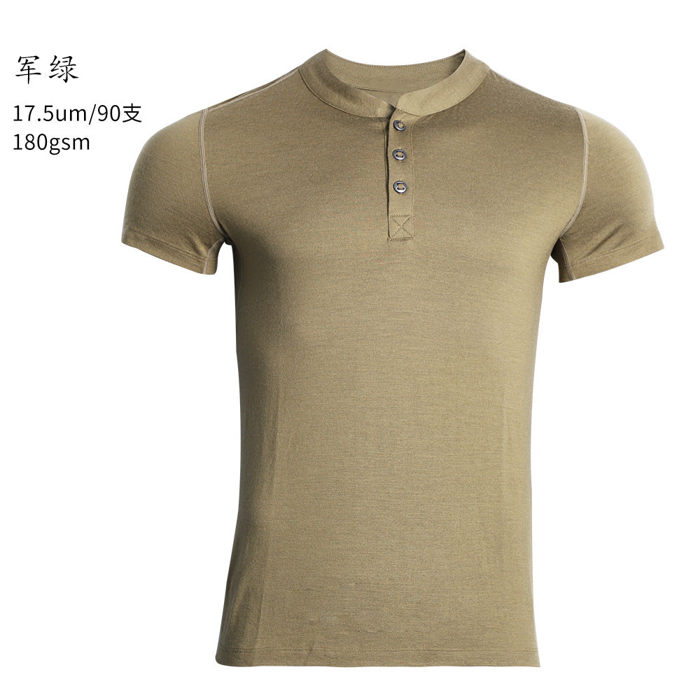 Merino Wool Quick Dry Henley T Shirt for Men Outdoor Hiking Performance Tee