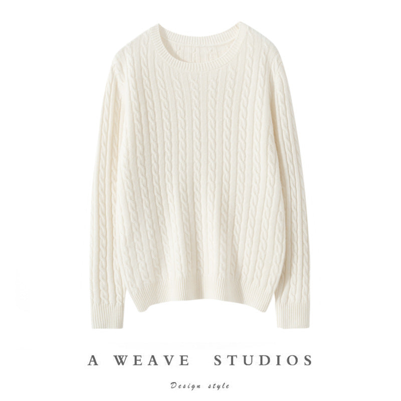 Pull ras du cou en cachemire torsadé pour femme