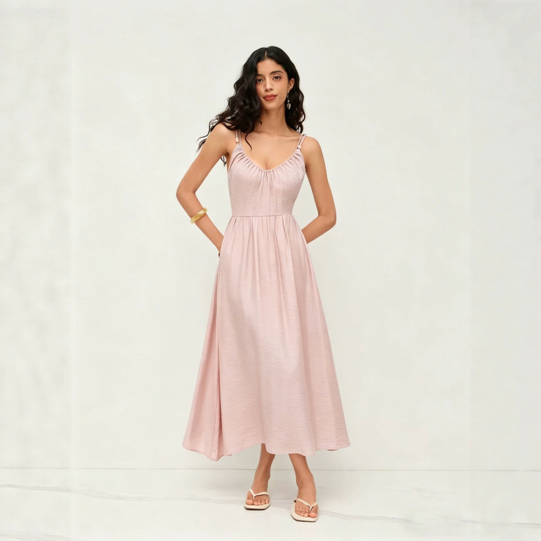2026 Summer Boho Sexy Backless V Neck Halter Maxi Dress Casual Vacation Swing Sundress