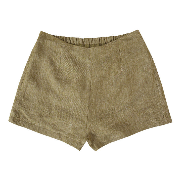 Women High Waist Pure Linen Shorts Yarn Dyed Old Money Summer Casual Trousers Niche Design Straight Leg Pants