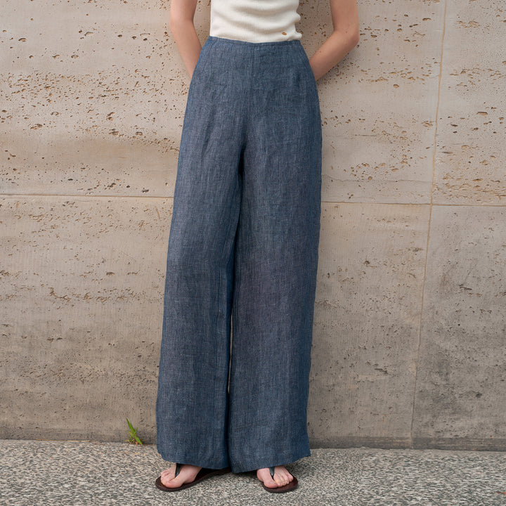 Women 100% Pure Linen Wide Leg Trousers Loose Fit High Waisted Spring Lounge Pants