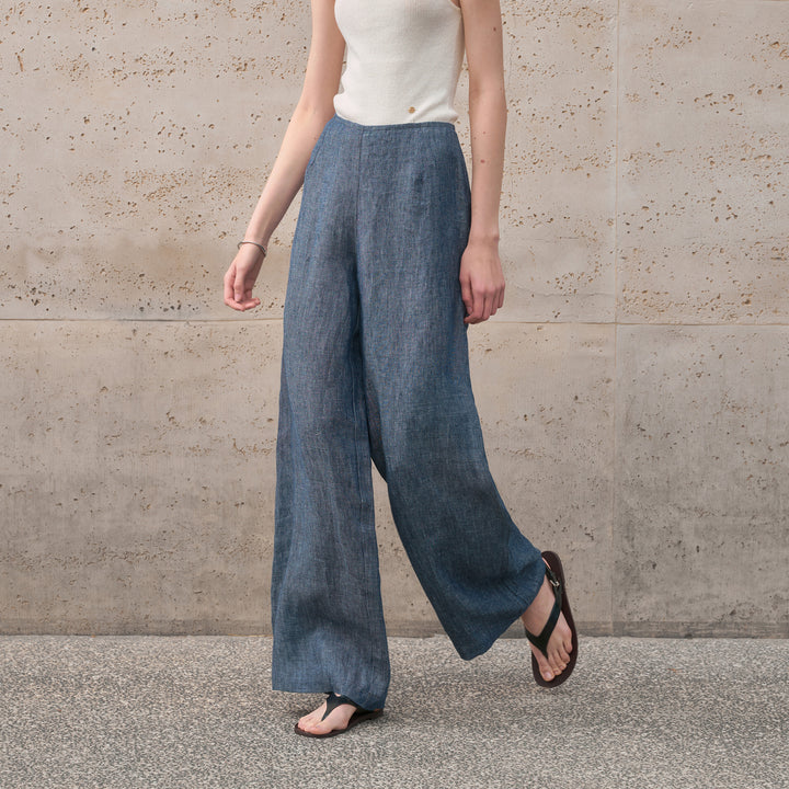 Women 100% Pure Linen Wide Leg Trousers Loose Fit High Waisted Spring Lounge Pants