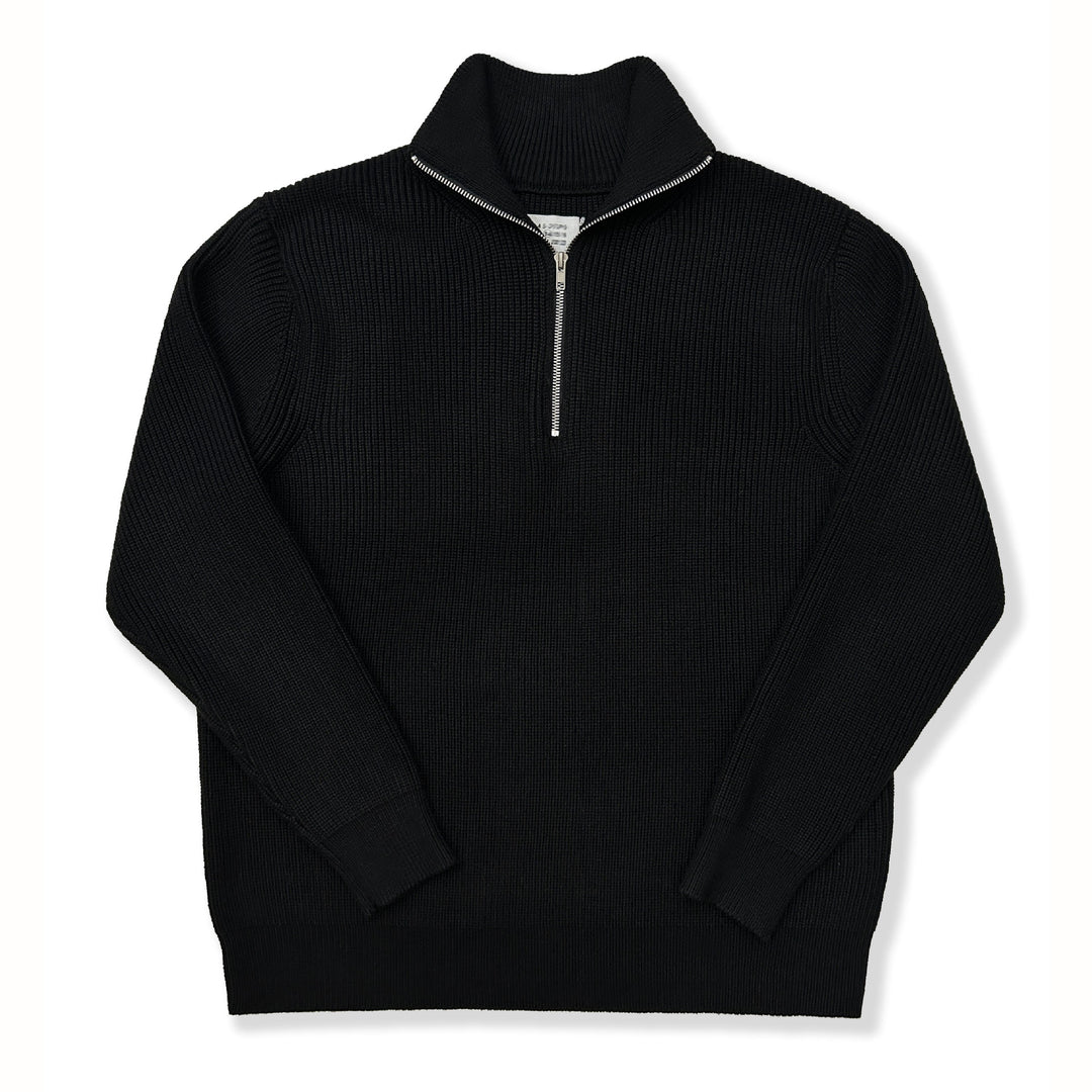 Unisex-Pullover aus Wollmischung mit halbem Reißverschluss und Stehkragen