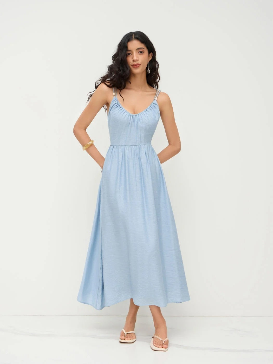 2026 Summer Boho Sexy Backless V Neck Halter Maxi Dress Casual Vacation Swing Sundress