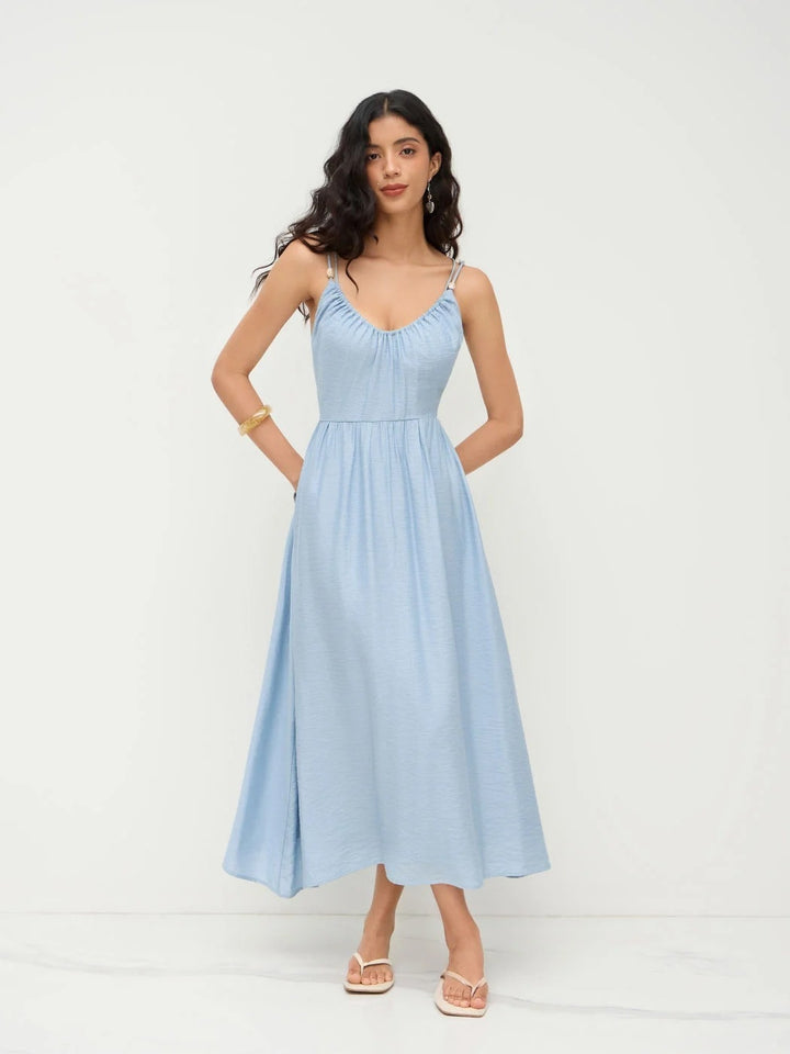 2026 Summer Boho Sexy Backless V Neck Halter Maxi Dress Casual Vacation Swing Sundress