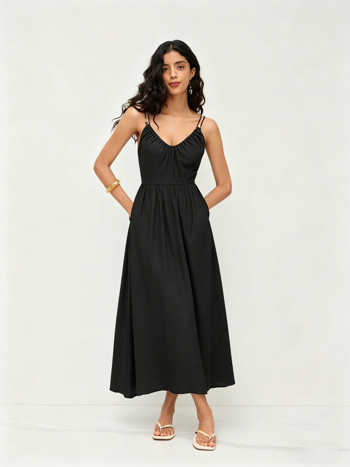 2026 Summer Boho Sexy Backless V Neck Halter Maxi Dress Casual Vacation Swing Sundress