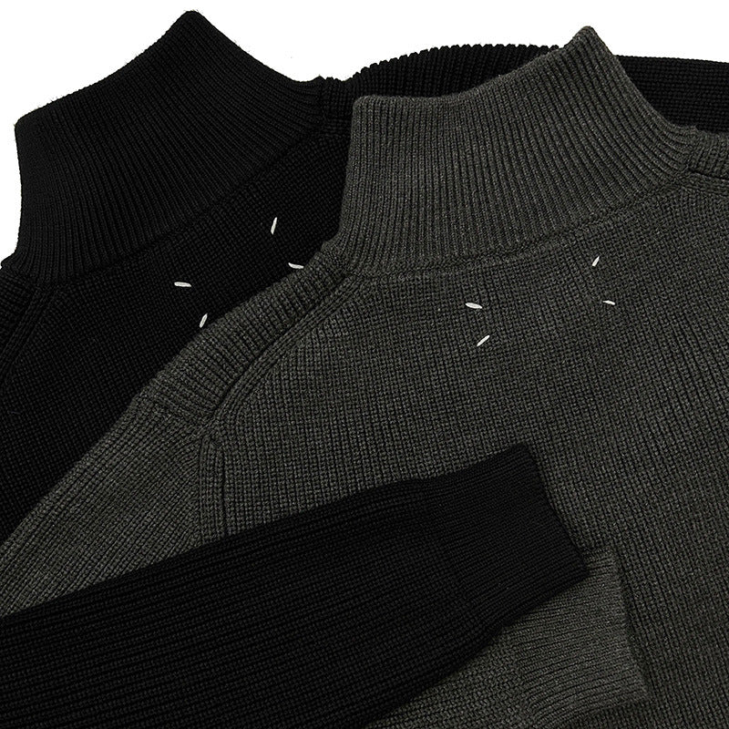 Unisex-Pullover aus Wollmischung mit halbem Reißverschluss und Stehkragen