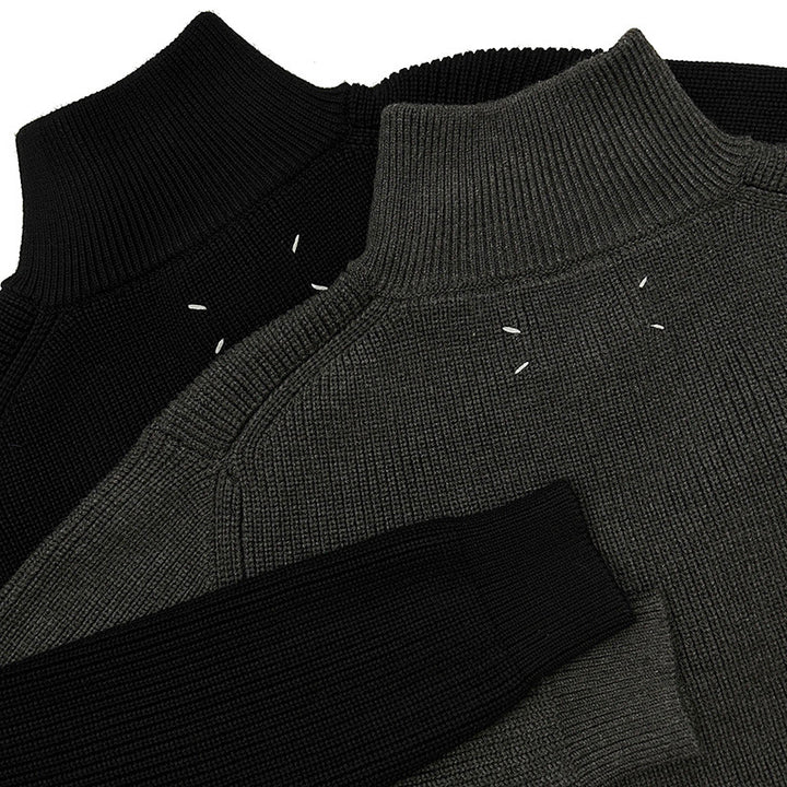 Unisex-Pullover aus Wollmischung mit halbem Reißverschluss und Stehkragen