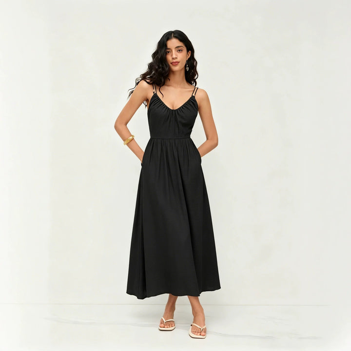 2026 Summer Boho Sexy Backless V Neck Halter Maxi Dress Casual Vacation Swing Sundress