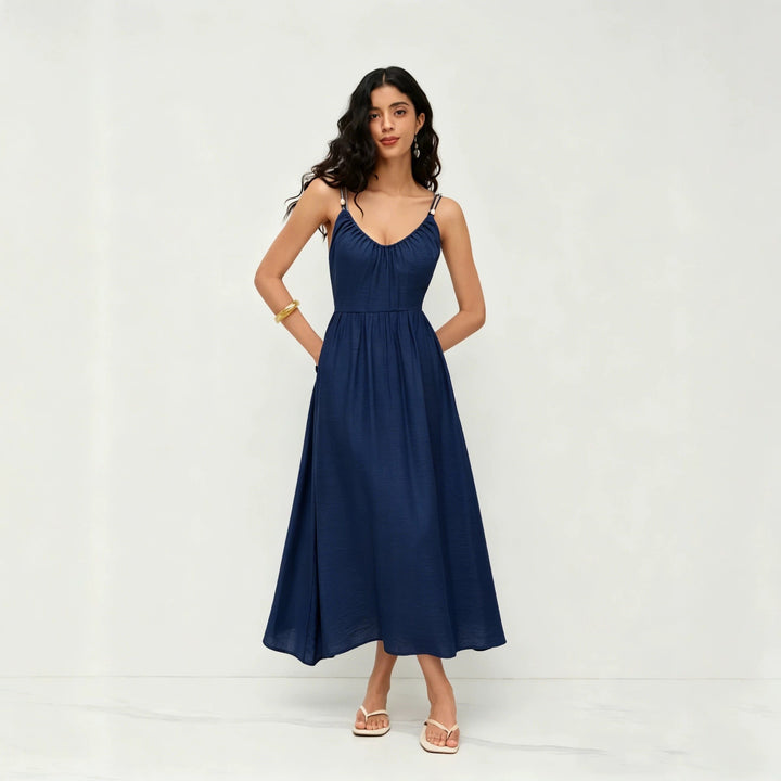 2026 Summer Boho Sexy Backless V Neck Halter Maxi Dress Casual Vacation Swing Sundress