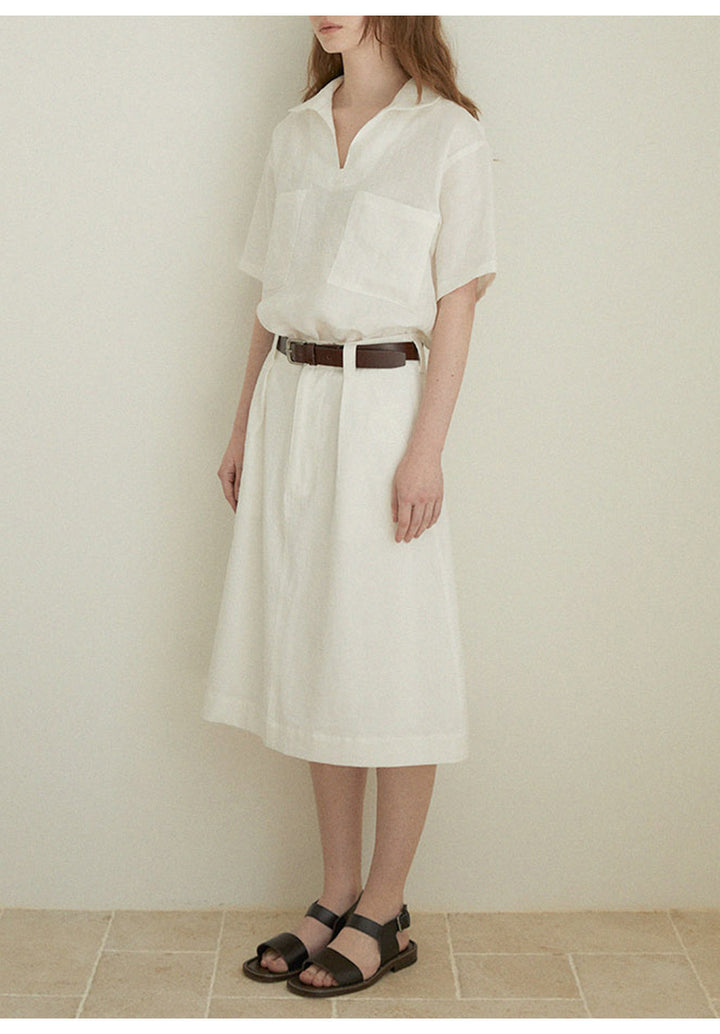 Old Money Pure Linen V Neck Short Sleeve Blouse for Women Minimalist Fit