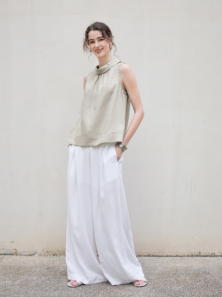 Minimalist Linen Stand Collar Sleeveless Blouse for Women Loose Fit