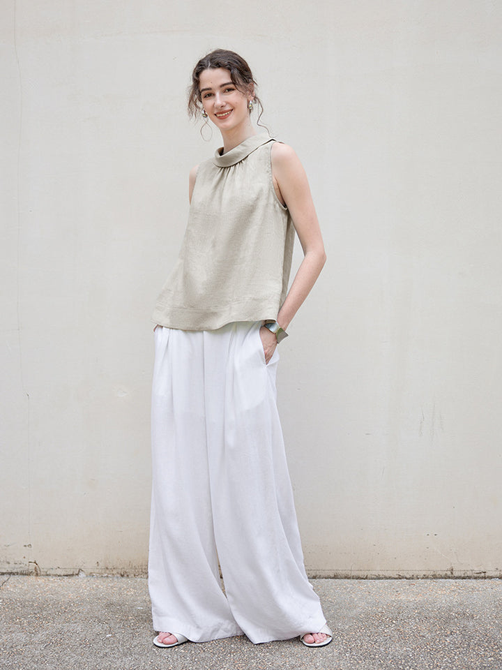 Minimalist Linen Stand Collar Sleeveless Blouse for Women Loose Fit