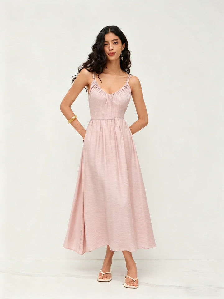 2026 Summer Boho Sexy Backless V Neck Halter Maxi Dress Casual Vacation Swing Sundress