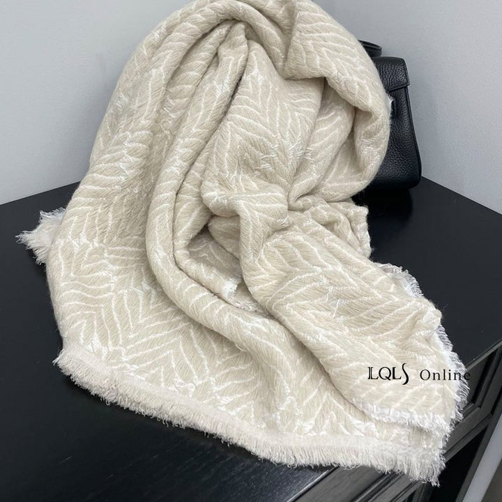 White Faux Cashmere Long Shawl Winter Warm Scarf
