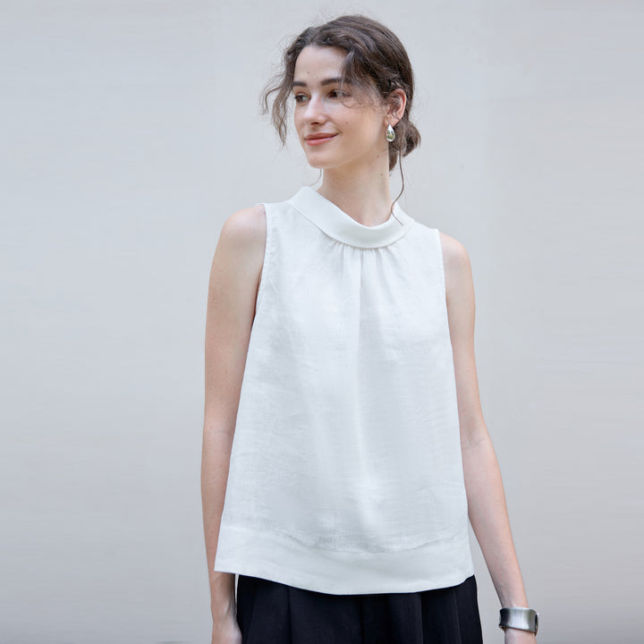 Minimalist Linen Stand Collar Sleeveless Blouse for Women Loose Fit