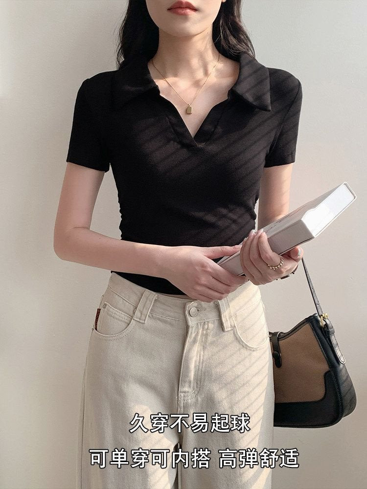 Women’s Ribbed Ruched Cropped Short-Sleeve Top