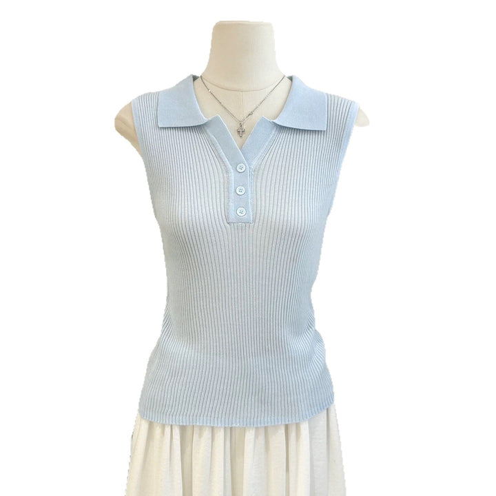 Geripptes kurzärmeliges Stricktop mit Reverskragen für Damen