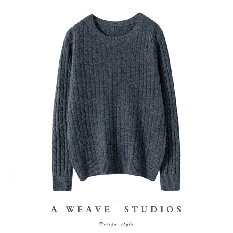 Pull ras du cou en cachemire torsadé pour femme