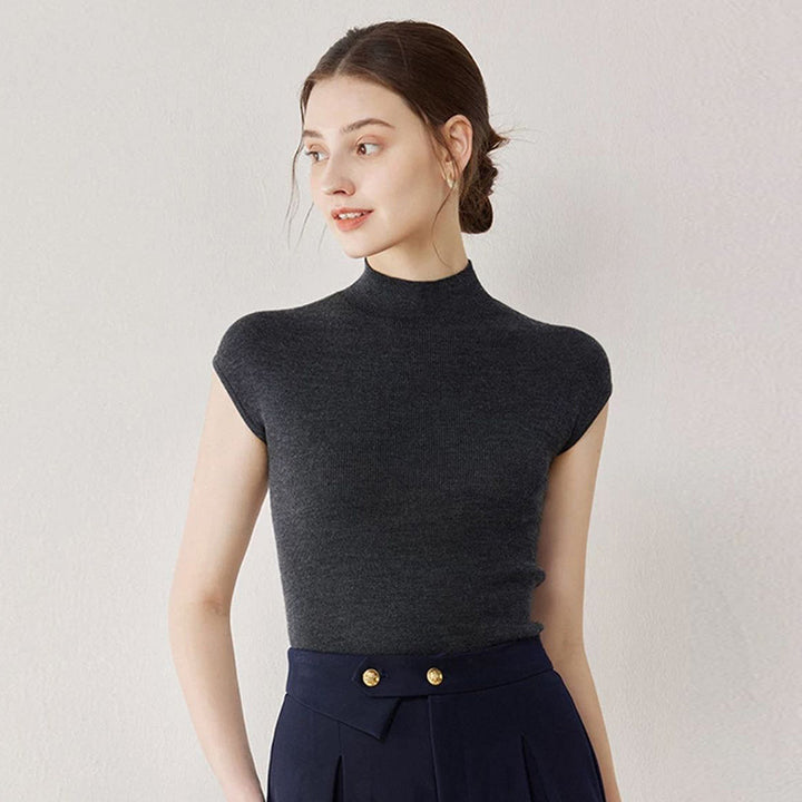 Women’s Wool Mock Neck Cap-Sleeve Knit Top