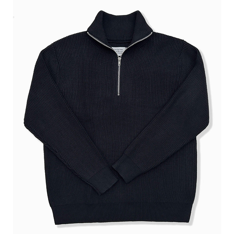 Unisex-Pullover aus Wollmischung mit halbem Reißverschluss und Stehkragen
