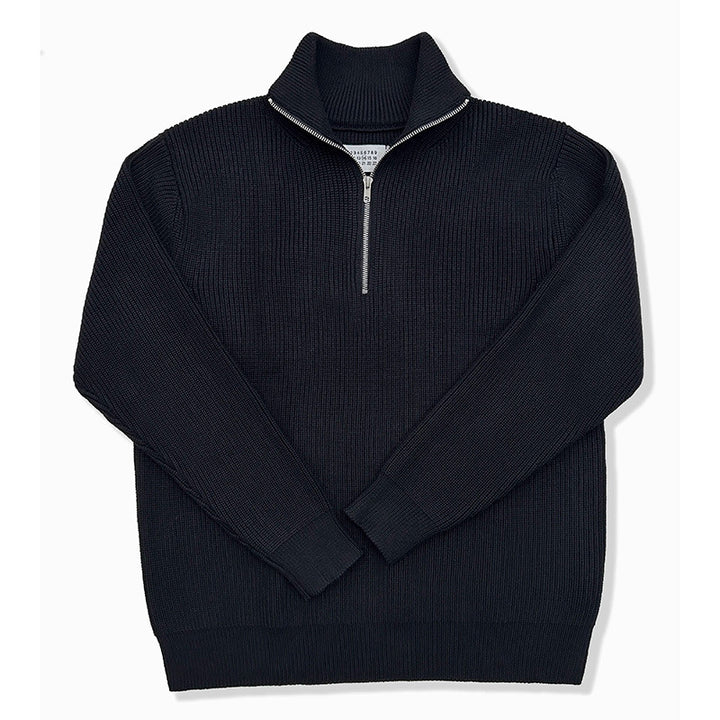 Unisex-Pullover aus Wollmischung mit halbem Reißverschluss und Stehkragen