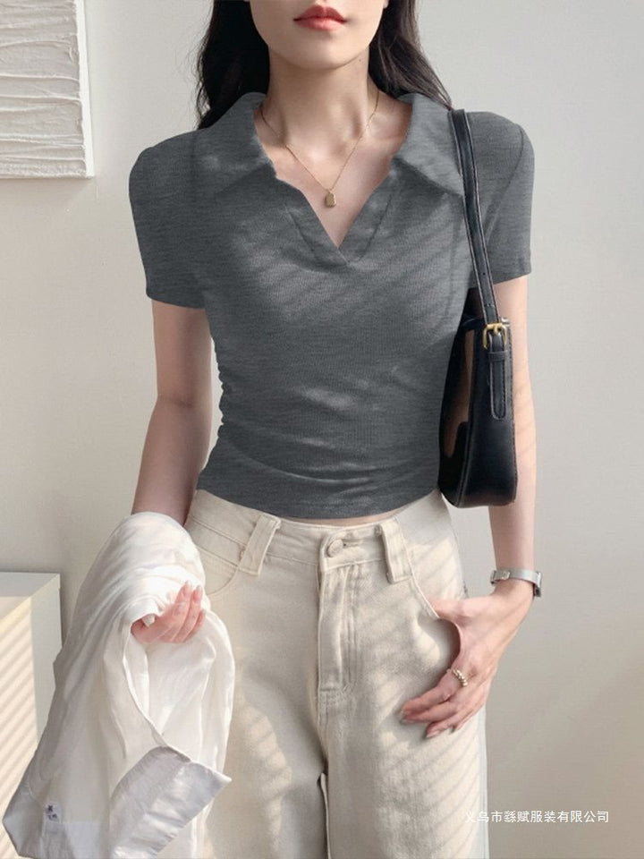 Women’s Ribbed Ruched Cropped Short-Sleeve Top