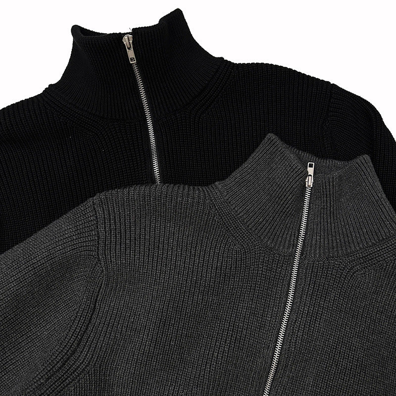 Unisex-Pullover aus Wollmischung mit halbem Reißverschluss und Stehkragen