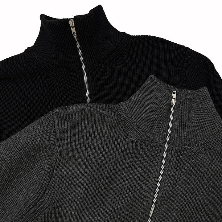 Unisex-Pullover aus Wollmischung mit halbem Reißverschluss und Stehkragen