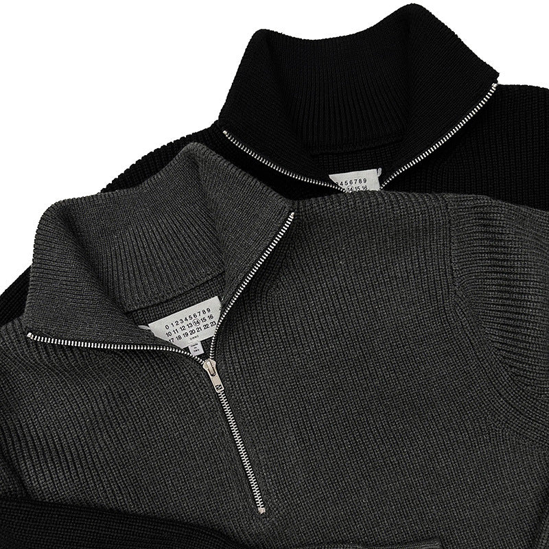 Unisex-Pullover aus Wollmischung mit halbem Reißverschluss und Stehkragen