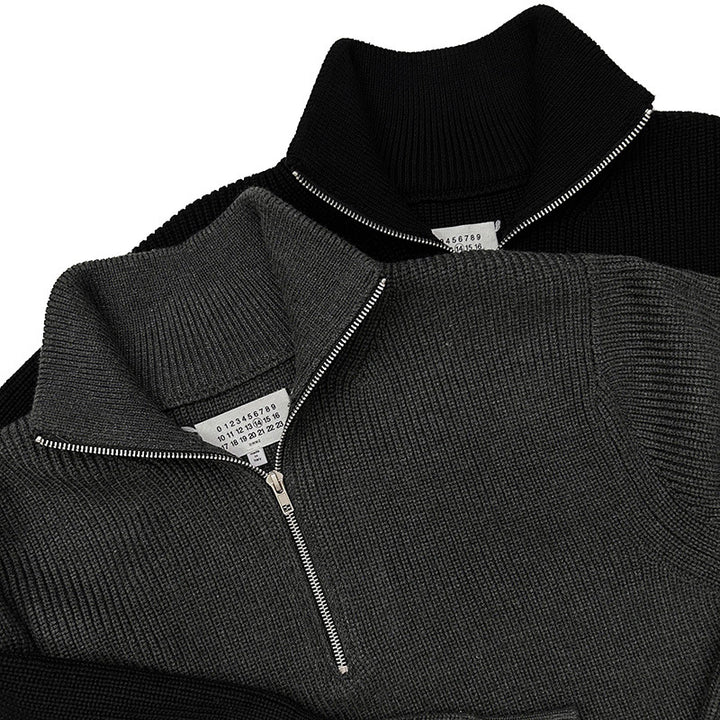 Unisex-Pullover aus Wollmischung mit halbem Reißverschluss und Stehkragen