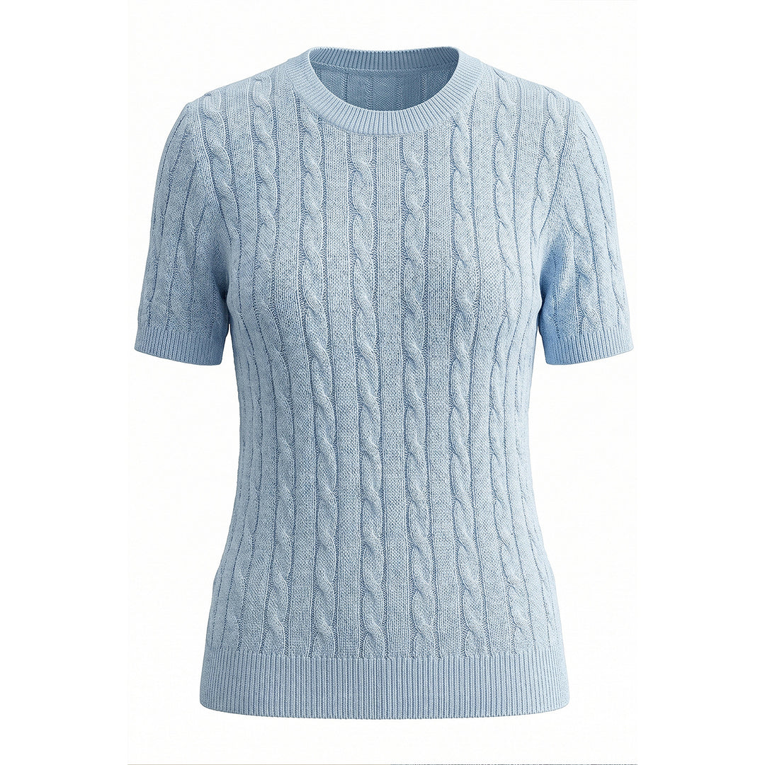 Damen Premium Tencel Baumwollmischung Zopfmuster Kurzarm-Oberteil