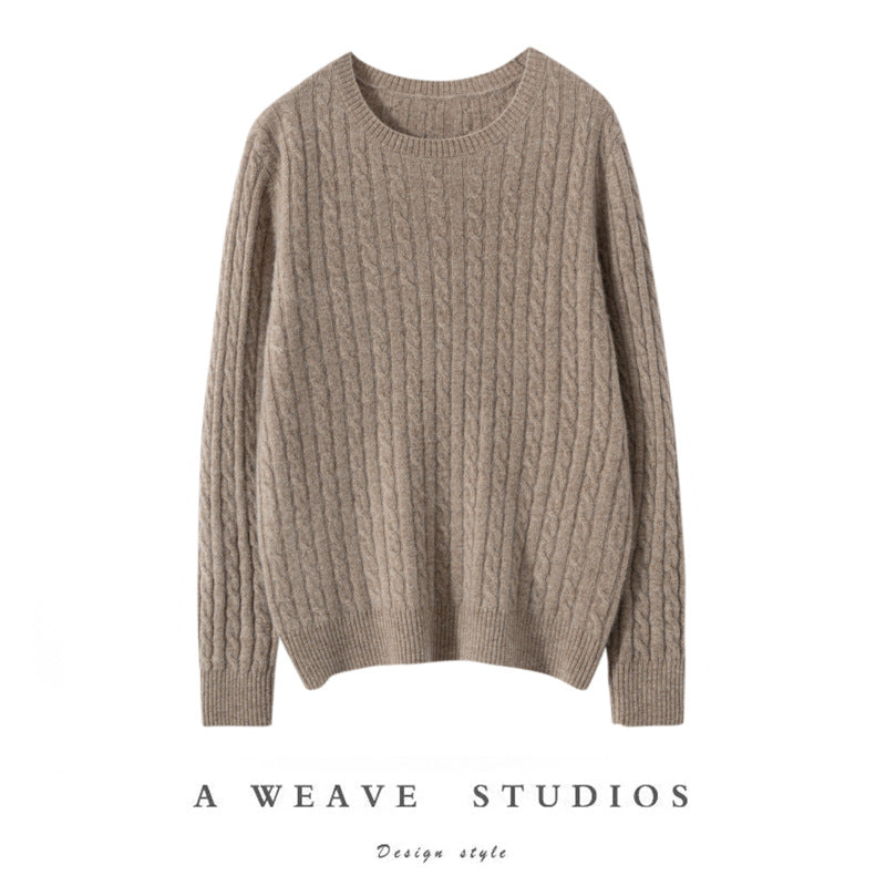 Pull ras du cou en cachemire torsadé pour femme