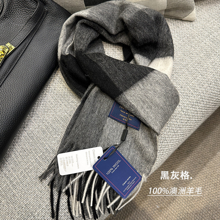 Pure Wool Neutral Slim Winter Scarf