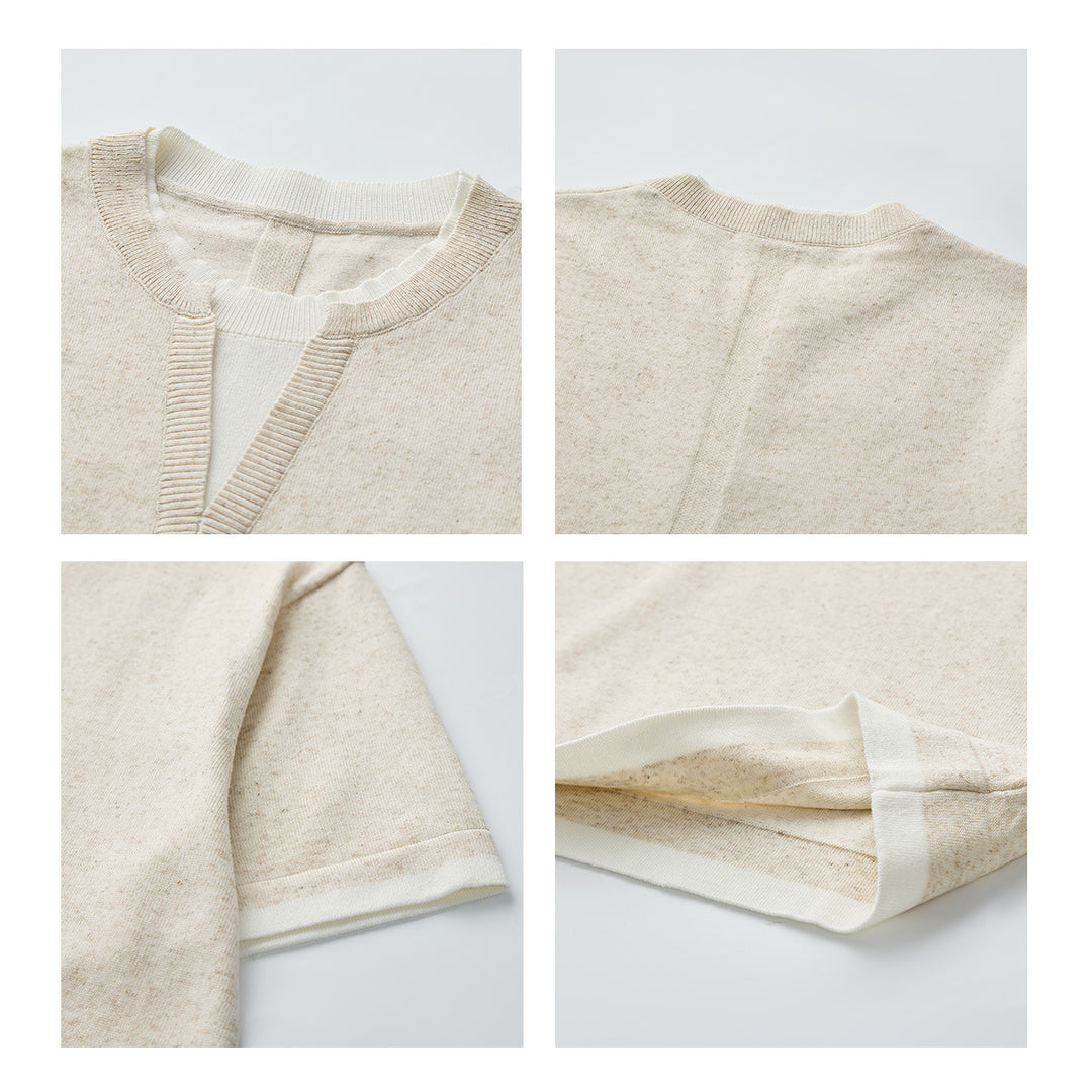 V-neck splicing fake two-piece knitted linen short-sleeved T-shirt top