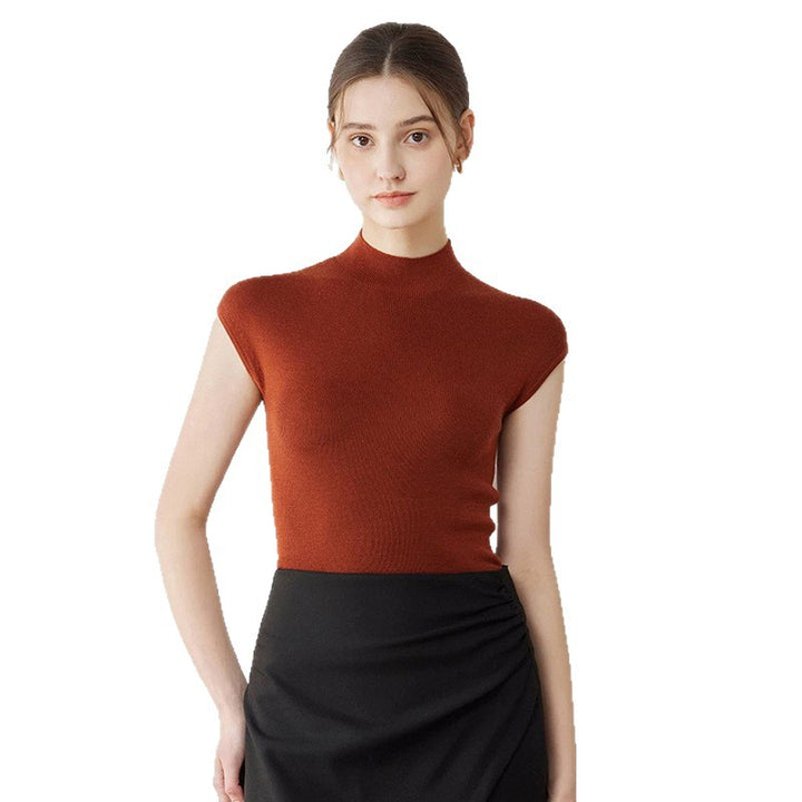 Women’s Wool Mock Neck Cap-Sleeve Knit Top