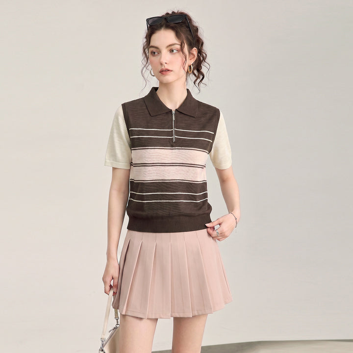 Striped Half-Zip Polo Sweater - 16GG Ultra-Fine Tencel Linen Knit