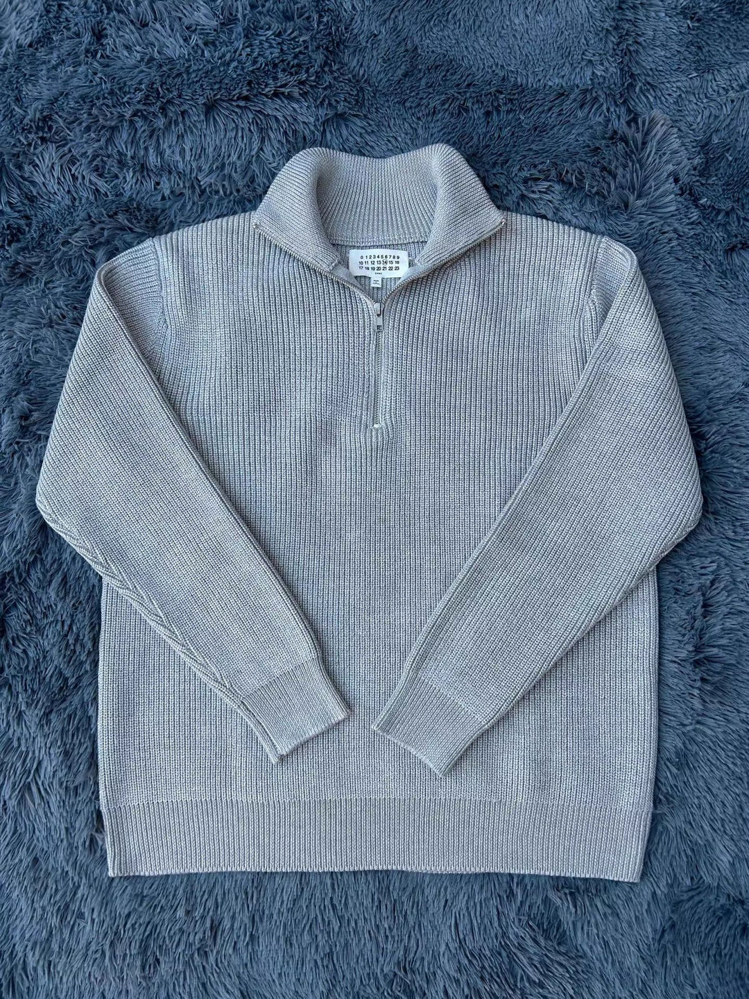 Unisex-Pullover aus Wollmischung mit halbem Reißverschluss und Stehkragen