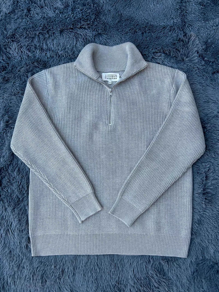 Unisex-Pullover aus Wollmischung mit halbem Reißverschluss und Stehkragen