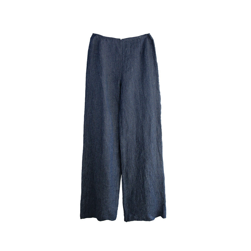 Women 100% Pure Linen Wide Leg Trousers Loose Fit High Waisted Spring Lounge Pants