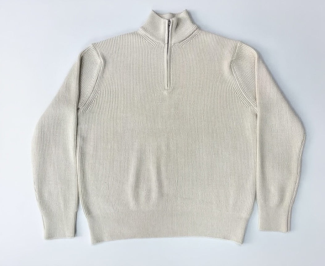 Unisex-Pullover aus Wollmischung mit halbem Reißverschluss und Stehkragen