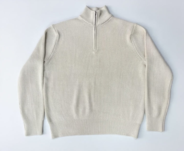 Unisex-Pullover aus Wollmischung mit halbem Reißverschluss und Stehkragen
