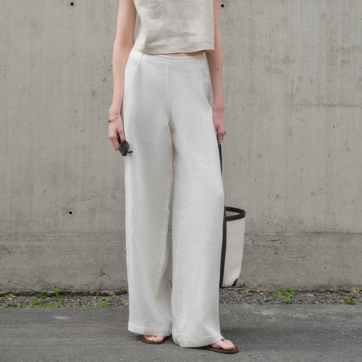 Women 100% Pure Linen Wide Leg Trousers Loose Fit High Waisted Spring Lounge Pants